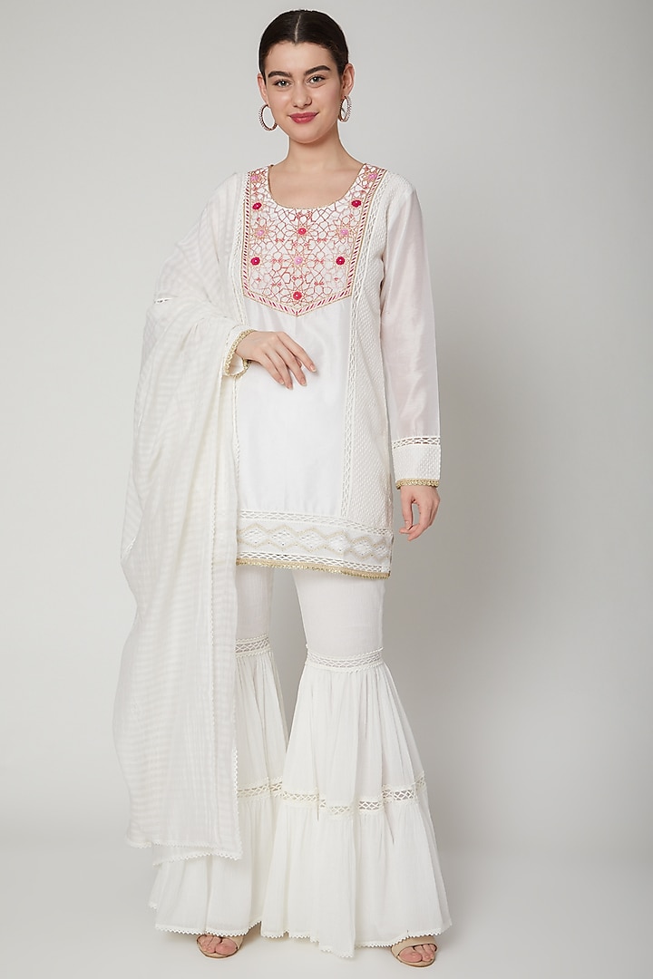 White Embroidered Gharara Set by Nadima Saqib at Pernia's Pop Up Shop