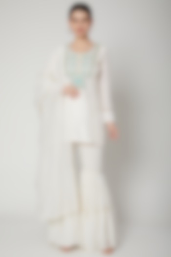 White Sequins Embroidered Gharara Set by Nadima Saqib at Pernia's Pop Up Shop