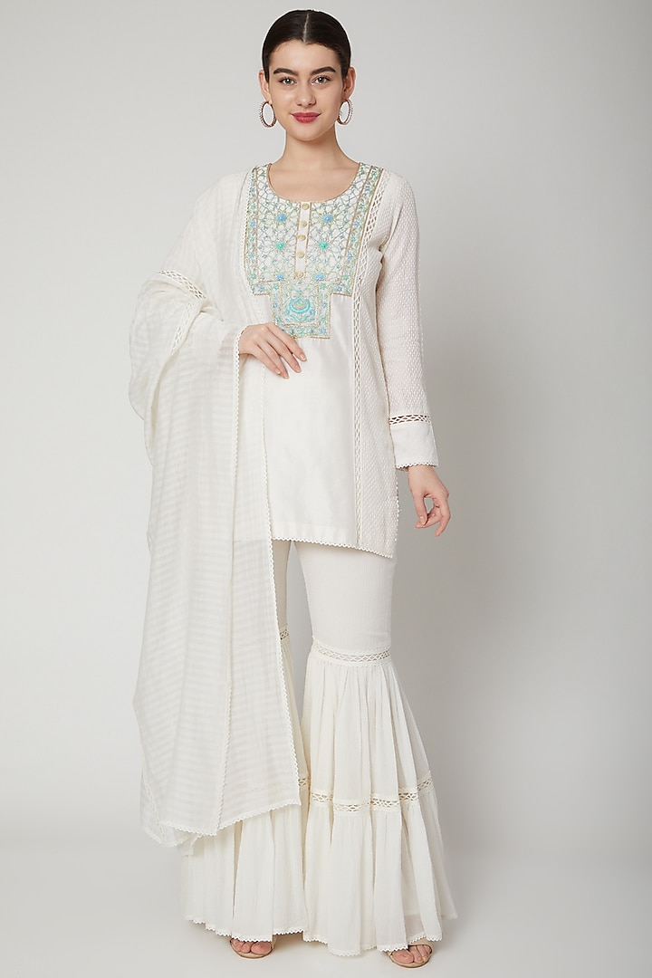 White Sequins Embroidered Gharara Set by Nadima Saqib at Pernia's Pop Up Shop