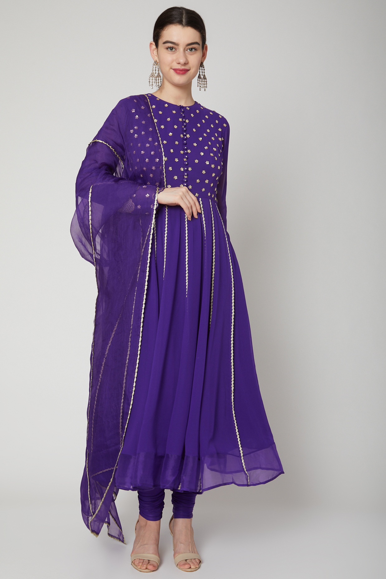 Purple Sequins Embroidered Kurta Set by Nadima Saqib at Pernia's Pop Up Shop