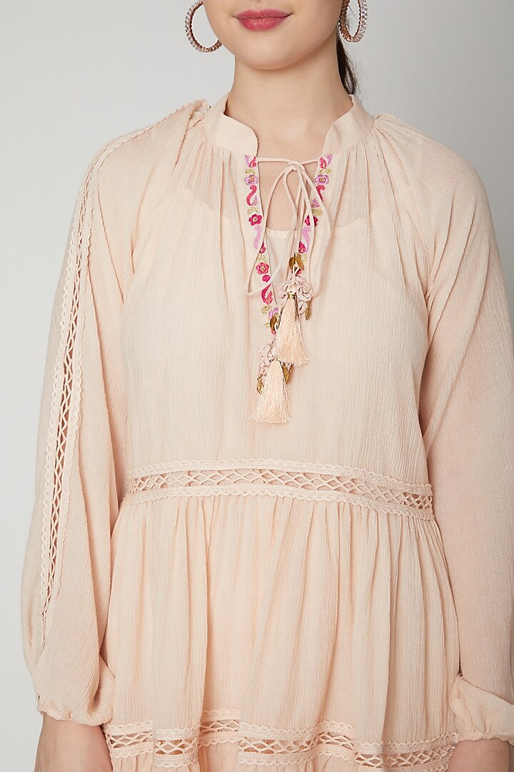 Blush Pink Embroidered Tunic Dress by Nadima Saqib at Pernia's Pop Up Shop