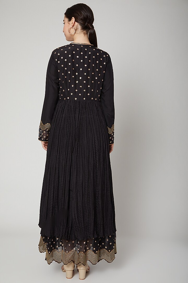Black Embroidered Wedding Anarkali Gown With Dupatta by Nadima Saqib at Pernia's Pop Up Shop