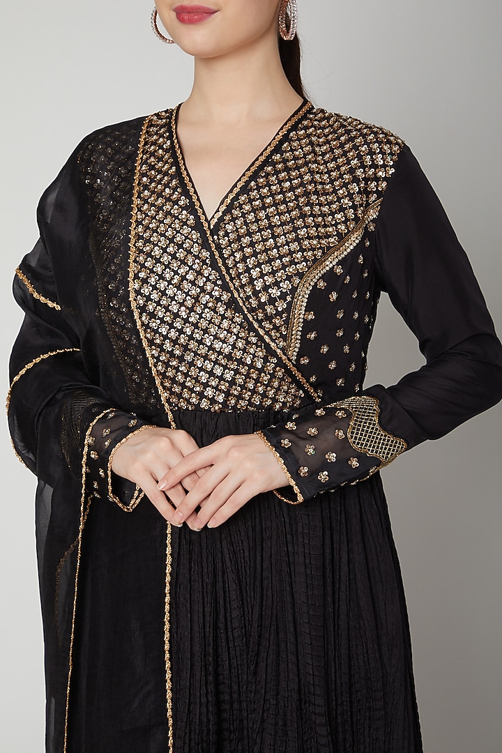 Black Embroidered Wedding Anarkali Gown With Dupatta by Nadima Saqib at Pernia's Pop Up Shop
