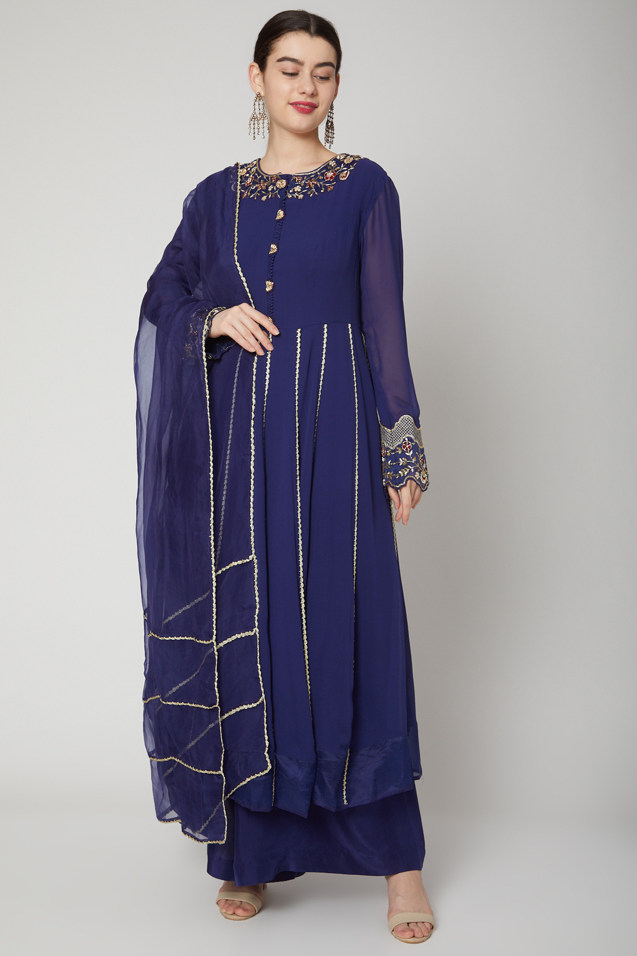 Cobalt Blue Embroidered Kurta Set by Nadima Saqib at Pernia's Pop Up Shop
