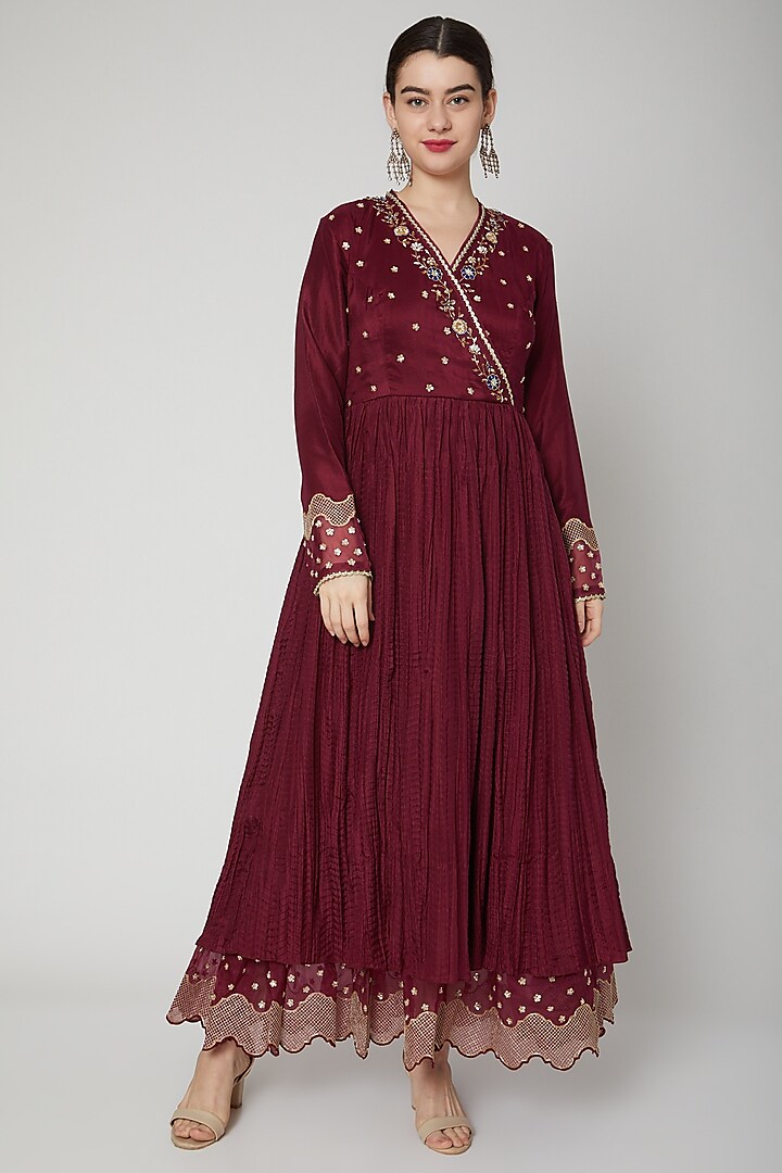 Maroon Sequins Embroidered Anarkali Gown With Dupatta Design by Nadima ...