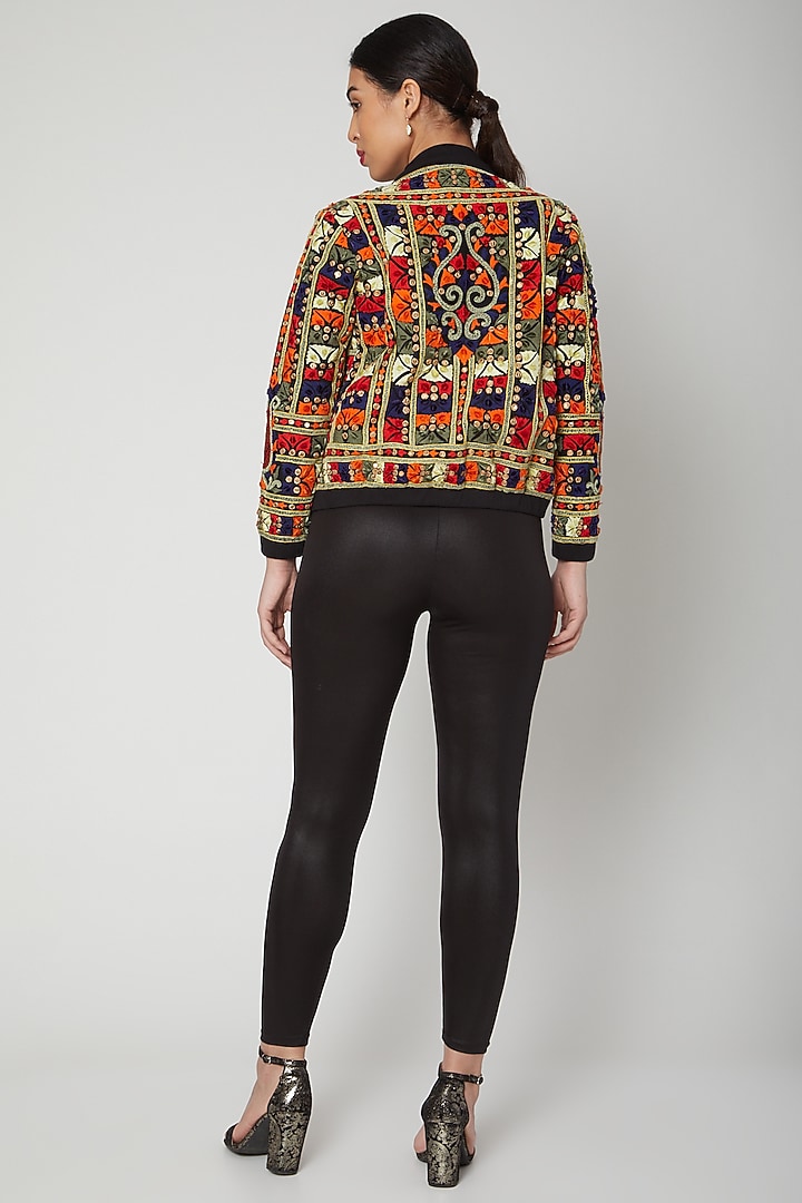Black Embroidered Bomber Jacket by Nadima Saqib at Pernia's Pop Up Shop