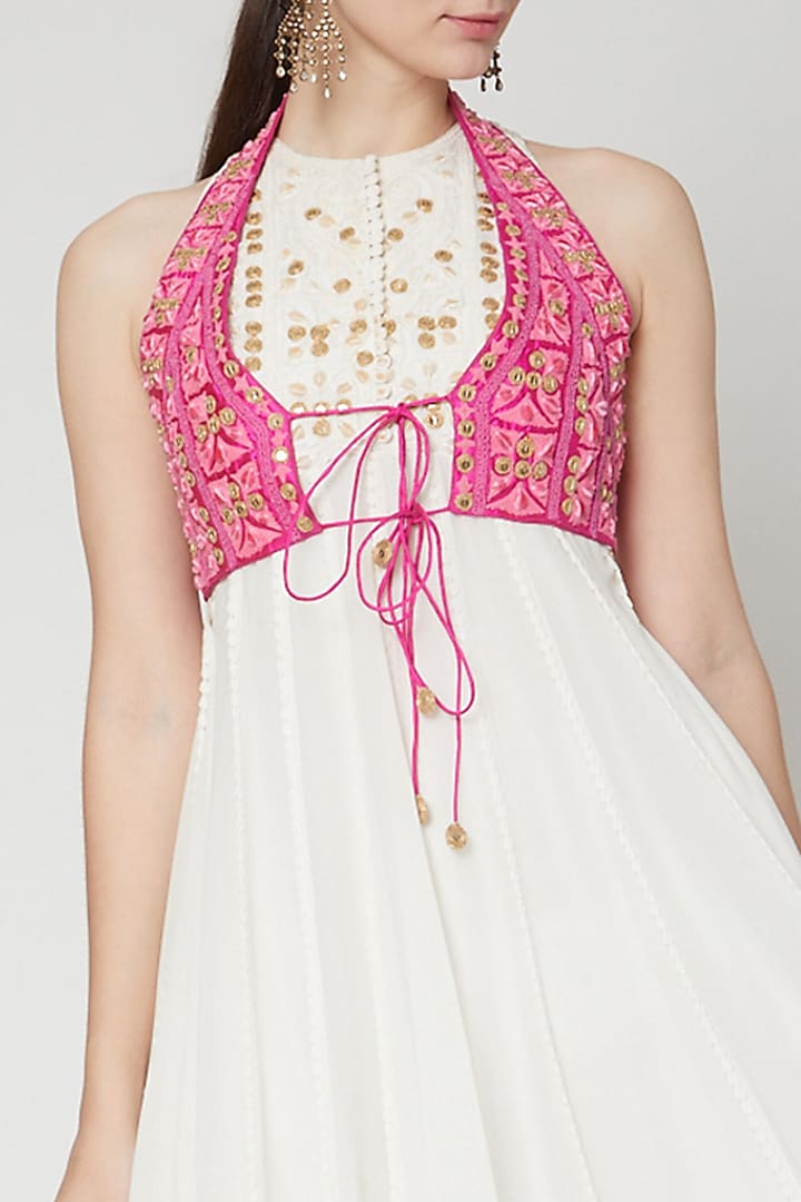Pink Embroidered Halter Jacket by Nadima Saqib at Pernia's Pop Up Shop