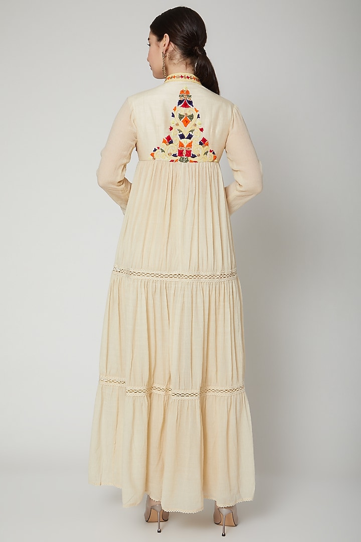 Beige Dori Embroidered Jacket by Nadima Saqib at Pernia's Pop Up Shop