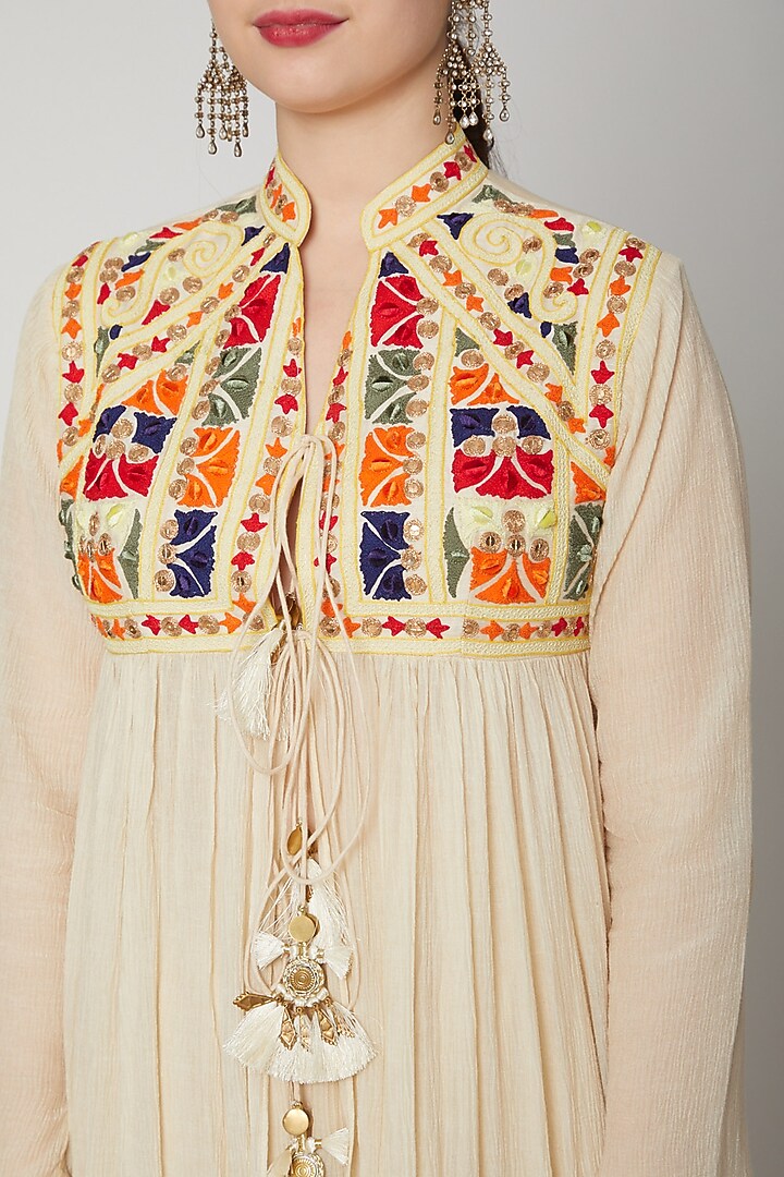 Beige Dori Embroidered Jacket by Nadima Saqib at Pernia's Pop Up Shop