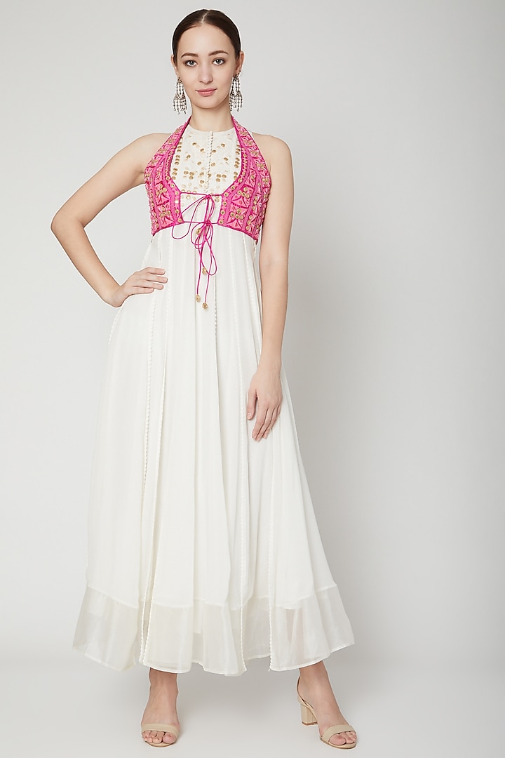 White Cotton Silk Dress by Nadima Saqib