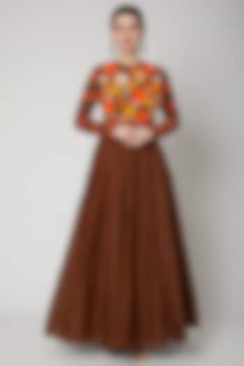 Brown Skirt With Crochet Edging by Nadima Saqib