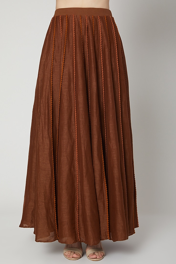 Brown Skirt With Crochet Edging by Nadima Saqib at Pernia's Pop Up Shop