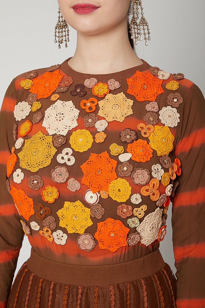 Brown Skirt With Crochet Edging by Nadima Saqib at Pernia's Pop Up Shop
