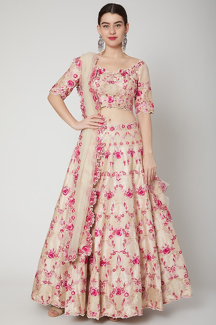 Blush Pink Embroidered Lehenga Set by Nadima Saqib