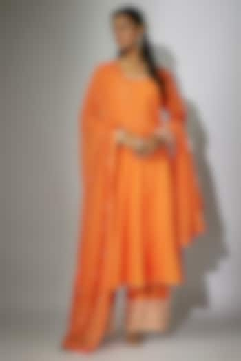 Orange Chanderi Marodi Embroidered Kurta Set by Nadima Saqib at Pernia's Pop Up Shop