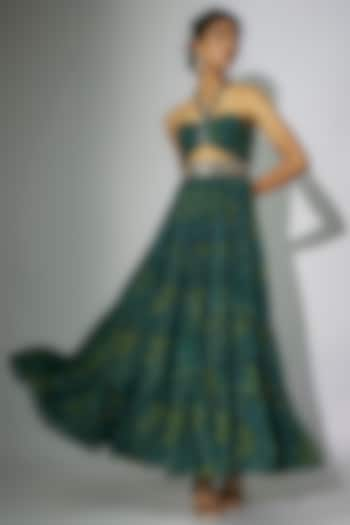 Green Georgette Paisley Printed Halter Neck Dress by Nadima Saqib at Pernia's Pop Up Shop