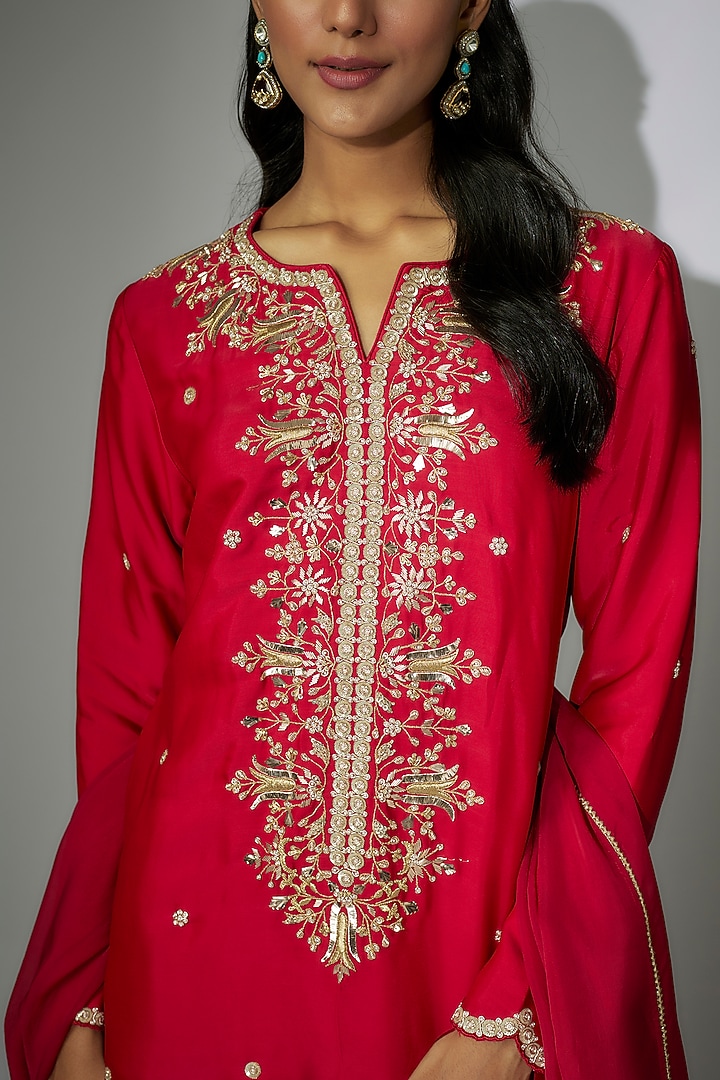 Cherry Red Georgette Gharara Set by Nadima Saqib at Pernia's Pop Up Shop