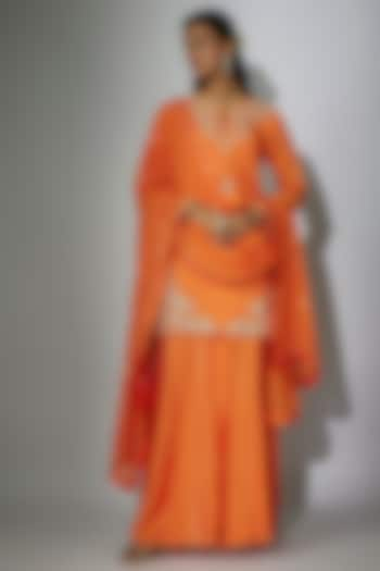 Orange Dupion Silk Sharara Set by Nadima Saqib at Pernia's Pop Up Shop