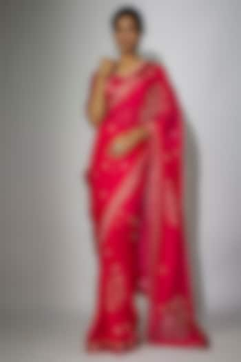 Hot Pink Organza Zardosi Embroidered Saree Set by Nadima Saqib at Pernia's Pop Up Shop