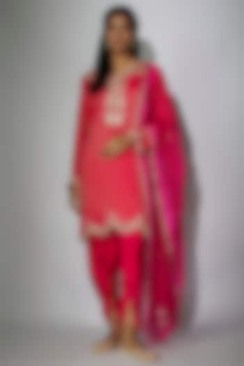 Hot Pink Dupion Silk Dhoti Set by Nadima Saqib at Pernia's Pop Up Shop