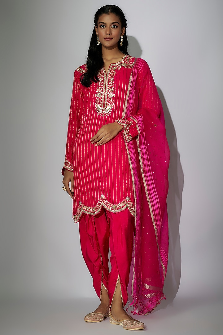 Hot Pink Dupion Silk Dhoti Set by Nadima Saqib at Pernia's Pop Up Shop