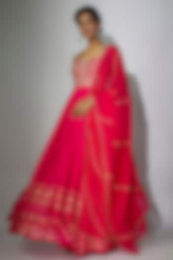 Hot Pink Woven Georgette Zardosi Embroidered Gown by Nadima Saqib at Pernia's Pop Up Shop