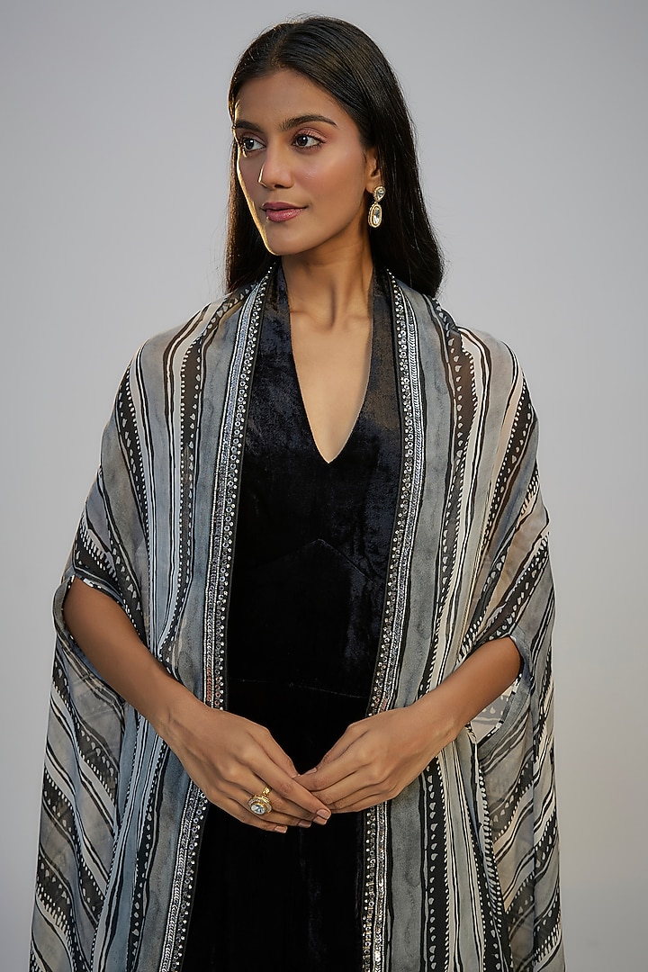 Black Velvet Vacation Dress With Cape by Nadima Saqib at Pernia's Pop Up Shop