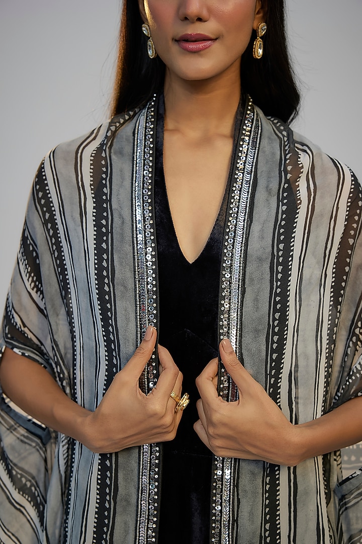 Black Velvet Vacation Dress With Cape by Nadima Saqib at Pernia's Pop Up Shop