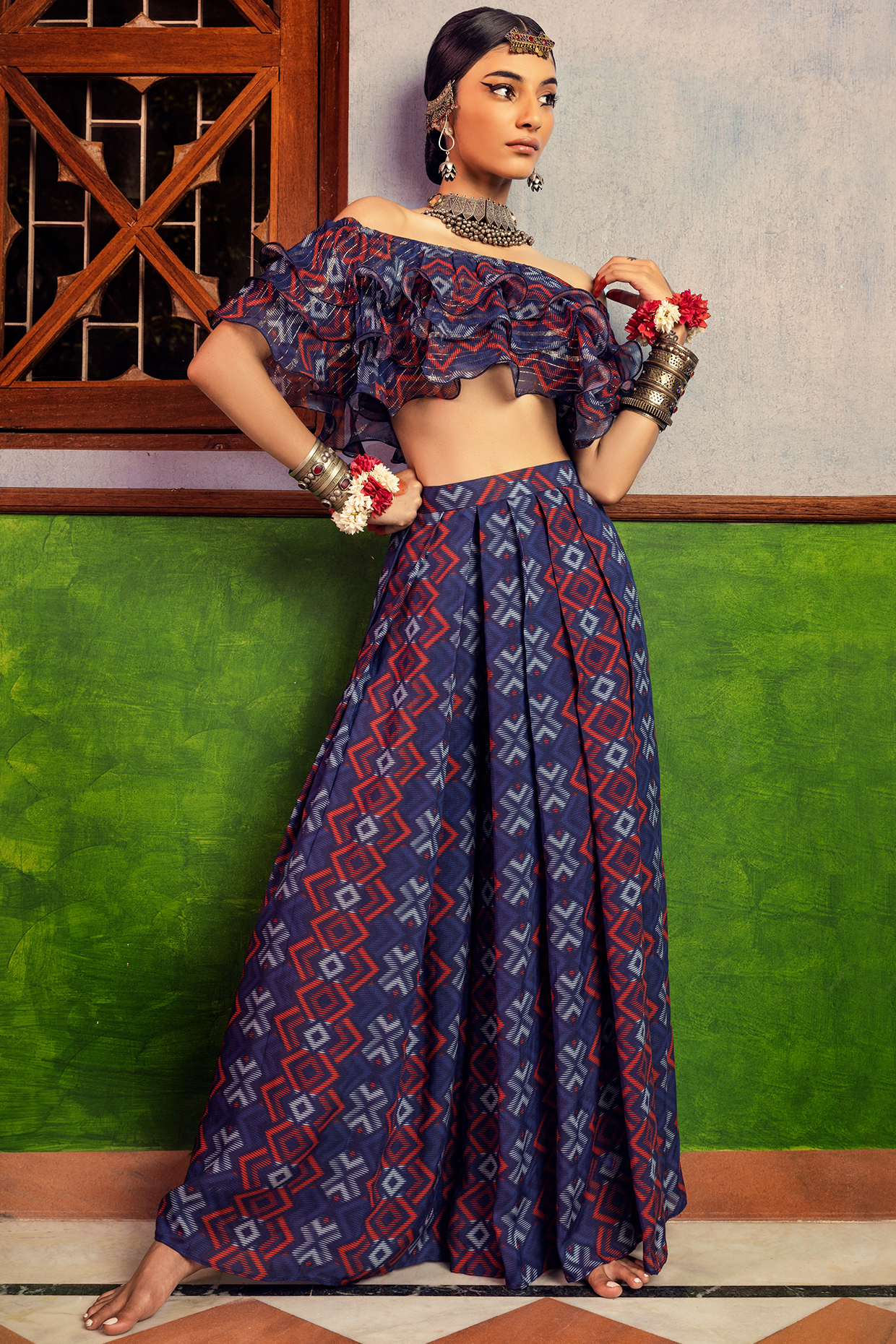 Blue Mal Printed Pant Set by Nadima Saqib at Pernia's Pop Up Shop