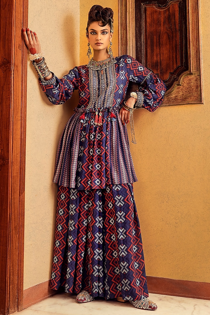 Blue Pant Set With Digital Print by Nadima Saqib at Pernia's Pop Up Shop