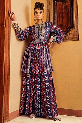 Blue Pant Set With Digital Print by Nadima Saqib