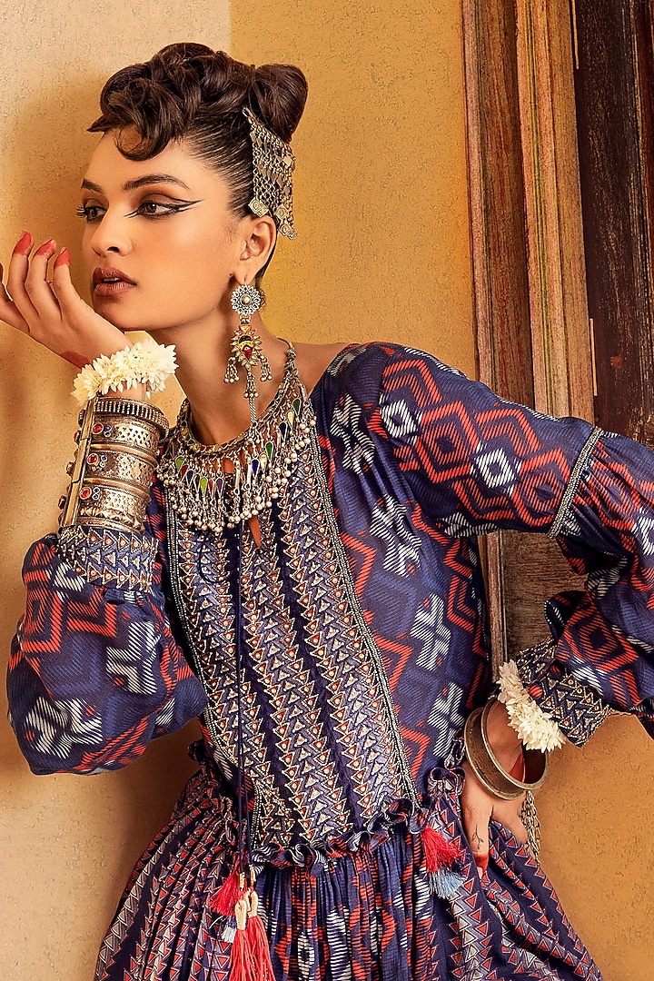 Blue Pant Set With Digital Print by Nadima Saqib at Pernia's Pop Up Shop