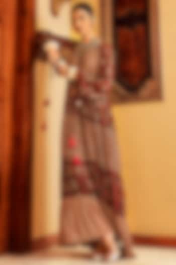 Brown Printed Tiered Dress by Nadima Saqib
