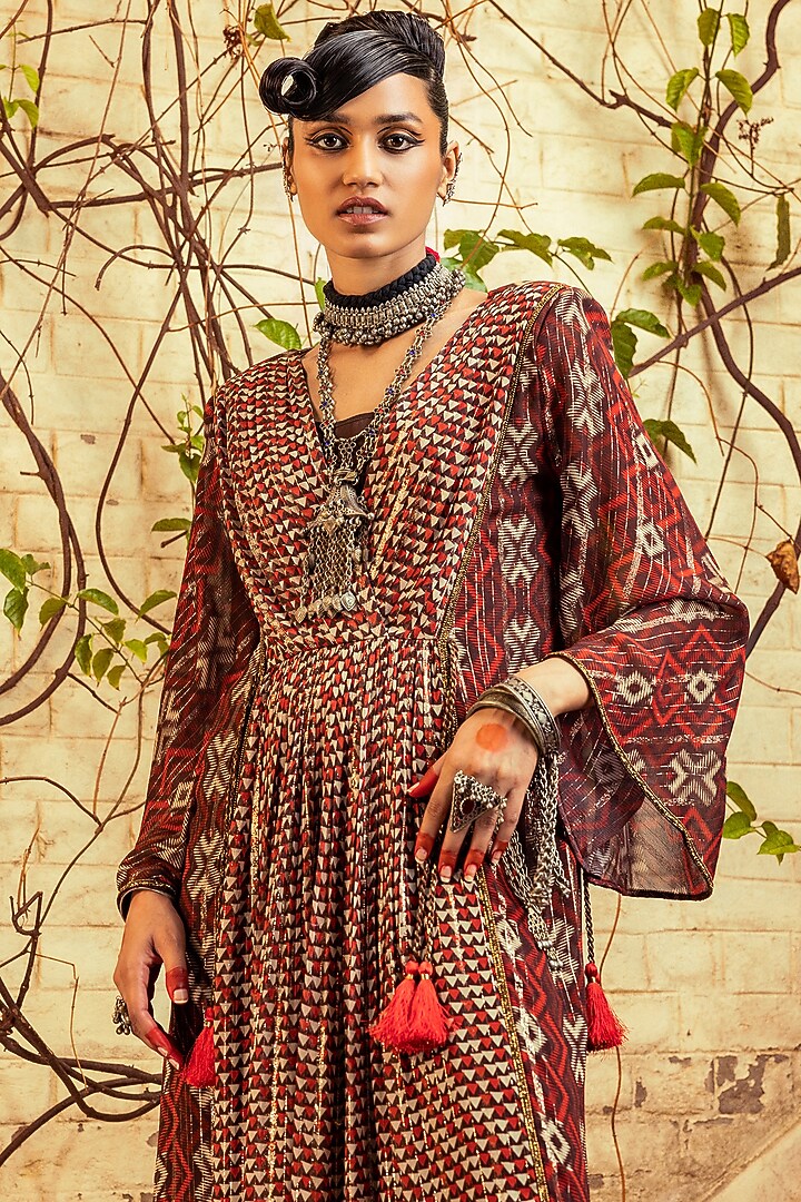 Brown Georgette Printed Vacation Dress by Nadima Saqib at Pernia's Pop Up Shop