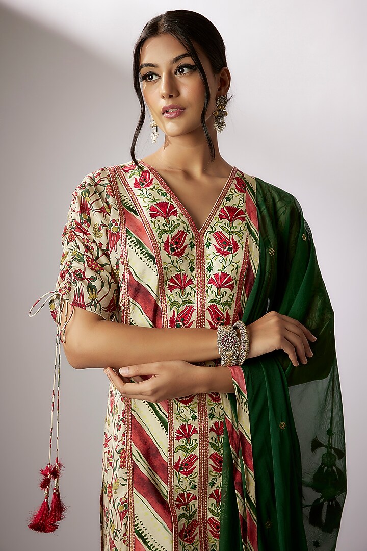 Beige Crepe Printed Gharara Set by Nadima Saqib at Pernia's Pop Up Shop