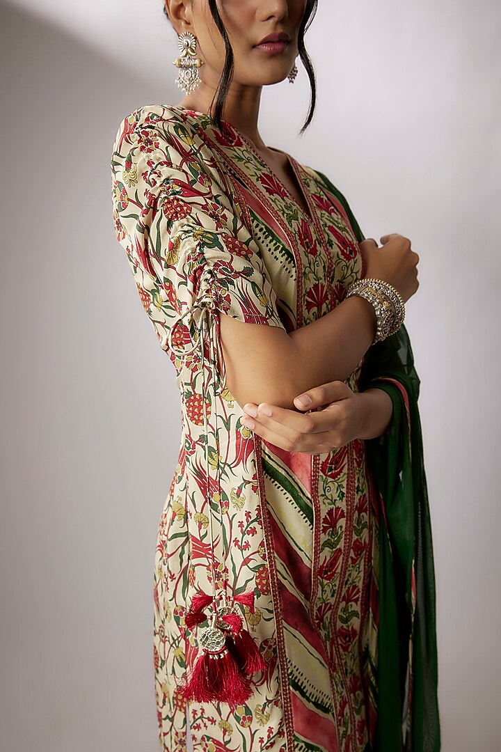 Beige Crepe Printed Gharara Set by Nadima Saqib at Pernia's Pop Up Shop