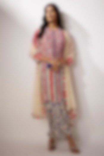 Ivory & Blue Crepe Printed Kurta Set by Nadima Saqib at Pernia's Pop Up Shop