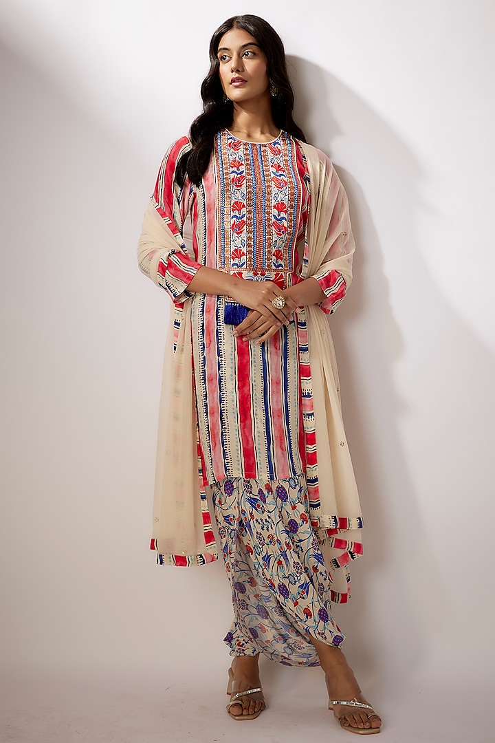 Ivory & Blue Crepe Printed Kurta Set by Nadima Saqib at Pernia's Pop Up Shop