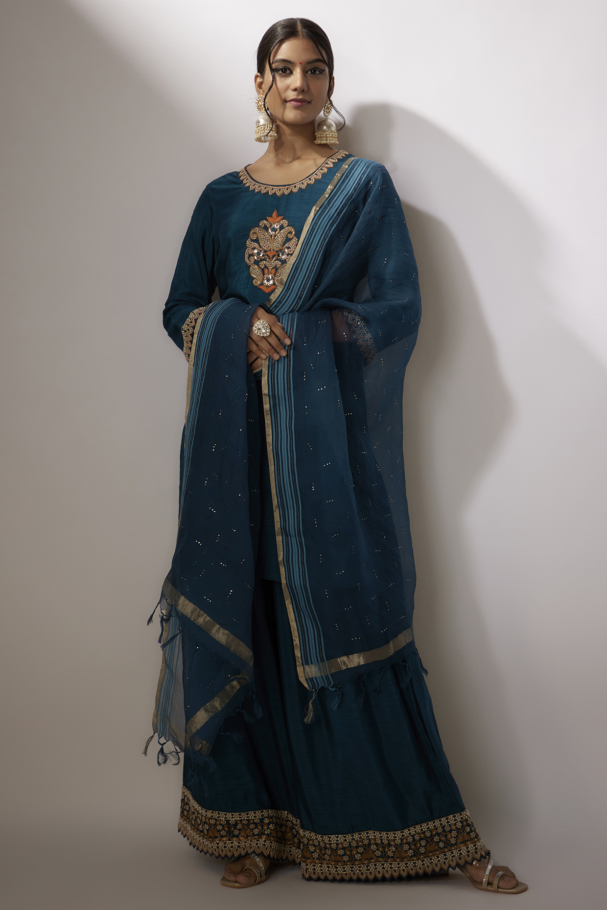Cobalt Blue Dupion Zardosi Embroidered Kurta Set by Nadima Saqib at Pernia's Pop Up Shop