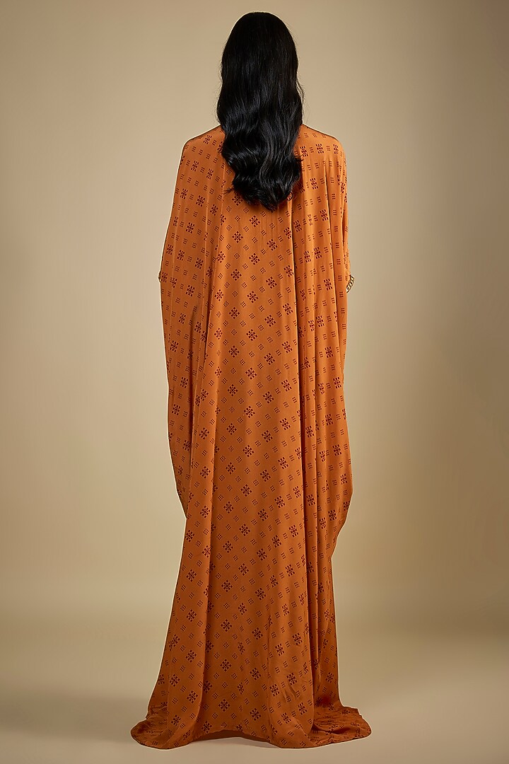 Orange Crepe Digital Printed Kaftan Maxi Vacation Dress by Nadima Saqib at Pernia's Pop Up Shop