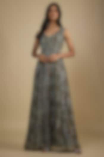 Black Georgette Digital Printed Sleeveless Maxi Vacation Dress by Nadima Saqib at Pernia's Pop Up Shop