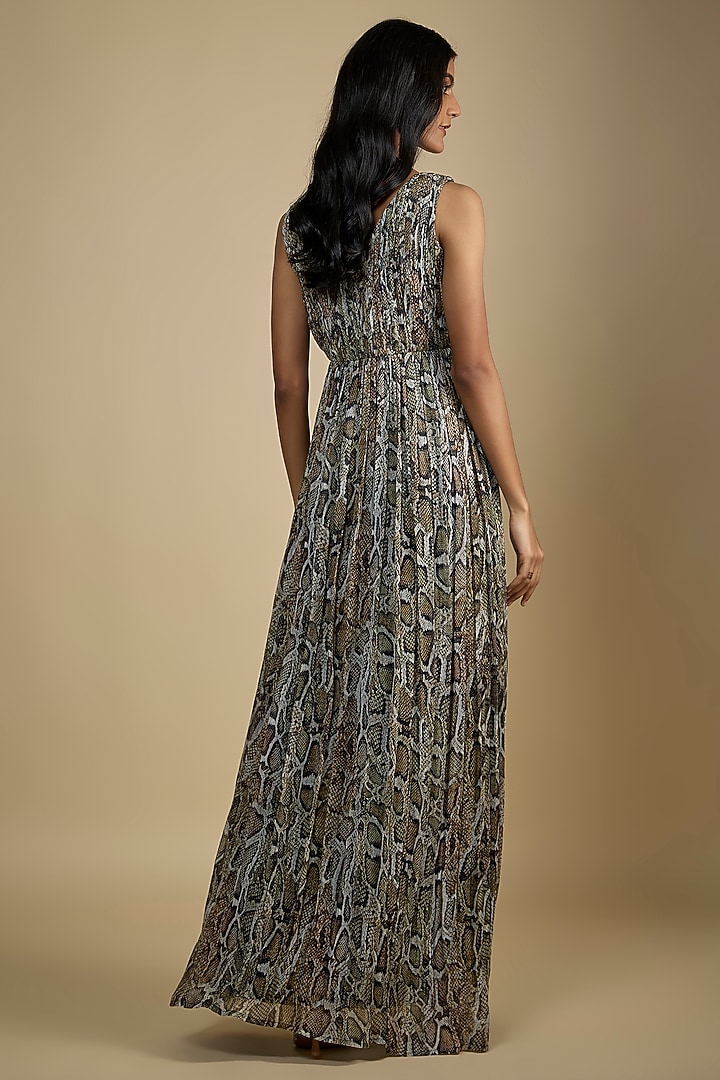 Black Georgette Digital Printed Sleeveless Maxi Vacation Dress by Nadima Saqib at Pernia's Pop Up Shop
