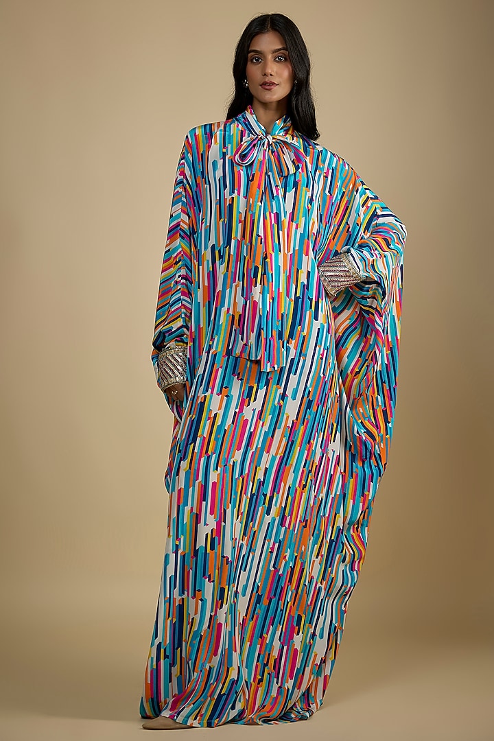 Multi-Colored Crepe Digital Printed Kaftan Vacation Dress by Nadima Saqib at Pernia's Pop Up Shop