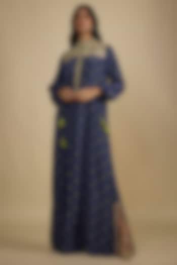Blue Crepe Digital Printed Kaftan Vacation Dress by Nadima Saqib at Pernia's Pop Up Shop