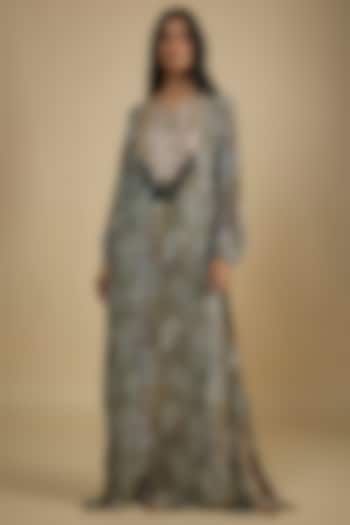 Multi-Colored Crepe Digital Snake Printed Kaftan Vacation Dress by Nadima Saqib at Pernia's Pop Up Shop