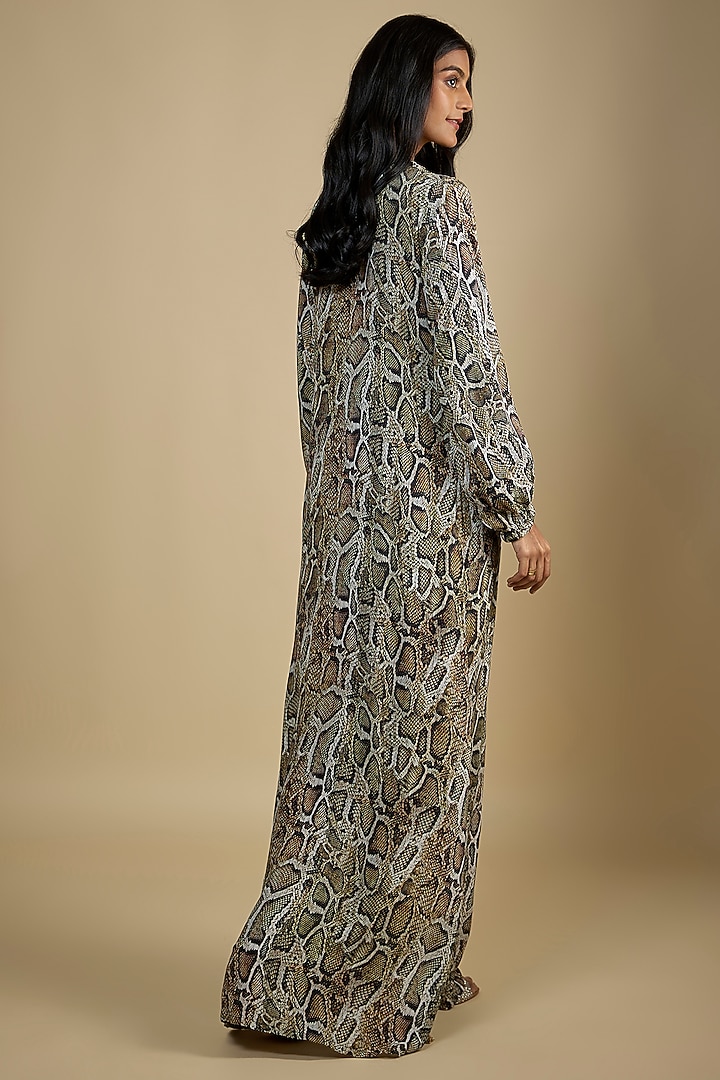 Multi-Colored Crepe Digital Snake Printed Kaftan Vacation Dress by Nadima Saqib at Pernia's Pop Up Shop
