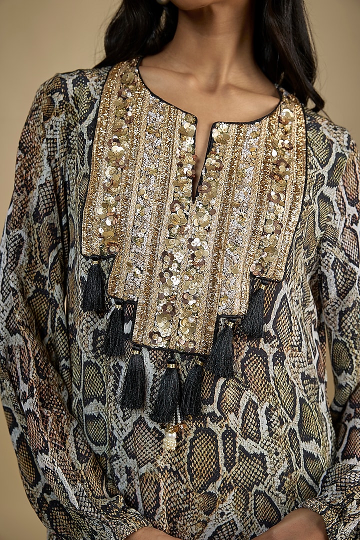 Multi-Colored Crepe Digital Snake Printed Kaftan Vacation Dress by Nadima Saqib at Pernia's Pop Up Shop