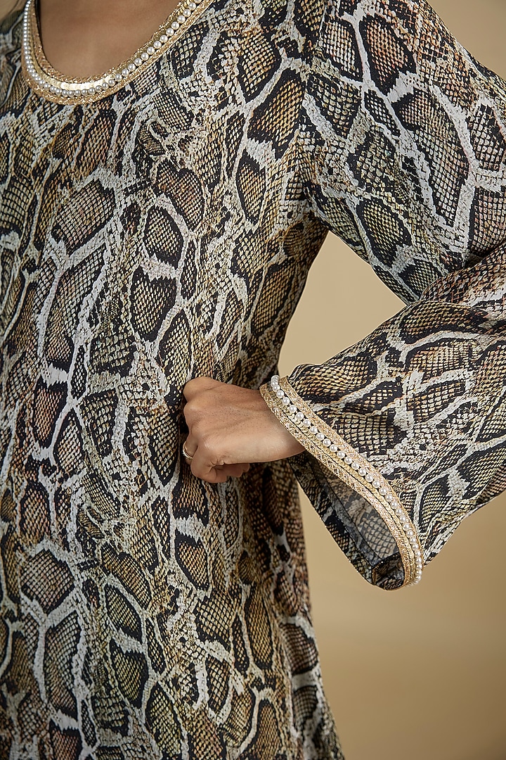 Multi-Colored Crepe Digital Snake Printed Kaftan Vacation Dress by Nadima Saqib at Pernia's Pop Up Shop
