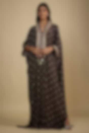 Brown Crepe Digital Printed Kaftan Vacation Dress by Nadima Saqib at Pernia's Pop Up Shop