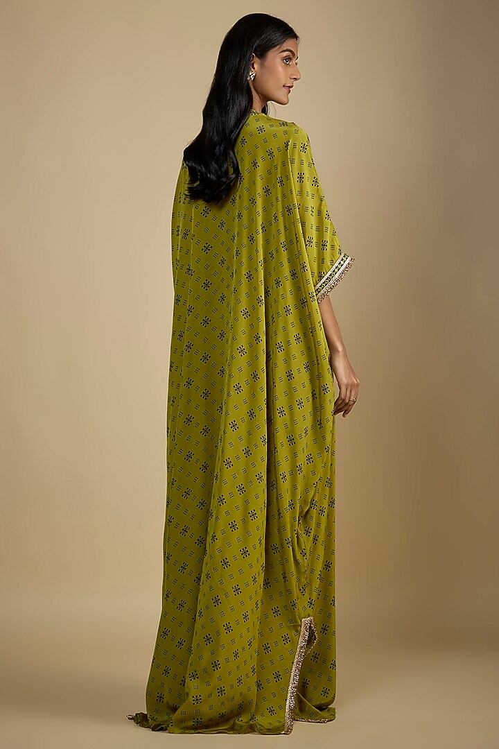 Green Crepe Digital Printed Kaftan Vacation Dress by Nadima Saqib at Pernia's Pop Up Shop